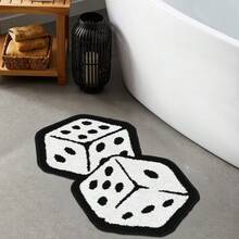1pc Dice Pattern Personalized Bathroom Mat, Made Of Soft Faux Cashmere, Unique Aesthetic Vintage Area Rug, White Dice Design Suitable For Bathroom, Kitchen, Outdoor, Indoor, Hallway, Bedroom, Living Room, Machine Washable, Easy To Clean, Non-Slip Bottom, Suitable For Bedroom Decor, Bathroom Decor, Holiday Decor, Room Decor, Outdoor Decor - Dice - View 5