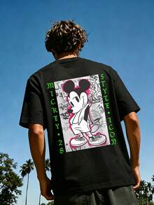 Men's Disney Graffiti Mickey Mouse Tee, Urban Style Print, Casual Fit, Vintage Street Vibe. - màu đen - Xem 3
