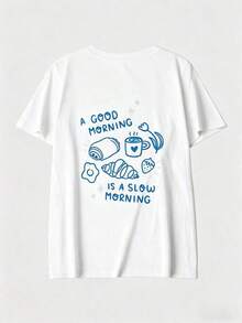 Spring/Summer Oversized Tops, 100% Cotton, Women's Short Sleeve T-Shirt, Cheerful Breakfast (Croissant And Strawberry Coffee) Pattern, Solid Color, Round Neck, Soft And Comfortable, Casual, Streetwear, Y2K, Beach, Graduation Party, Vacation, Top, Summer, Spring, T-Shirt, Gym, Sports, Party Top, Blouse, Roman Style, Vintage, Carnival, Valentine's Day, Maija, Women's Tops, Spring Outfit, Jersey, Women's Winter Clothing, Summer Clothing, Funny T-Shirts, Vacation, Beach, Casual, Cute Tops, Black Top, White Top, Summer Tops, Spring Fashion For Women, Easter Clothing For Women, Carnival, All Seasons, Office/Lounge/Home/Minimalist, Western Style, Outfit, American Retro Style, Unisex, Outerwear, Autumn, Women's Fashion Plus Size - White - View 5