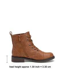 Women's Lace Up Combat Ankle Boots – Flat Low Heel Fashion Booties - 鏽棕色 - 查看 5
