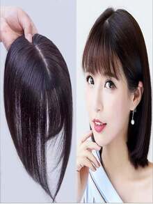 Synthetic Hair Topper For Women, 3D French Bangs Natural Fluffy Lightweight Seamless Grey Hair Coverage - Brown - View 5