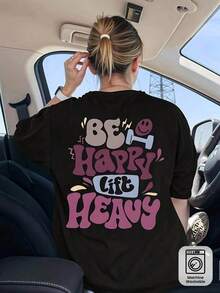 Camiseta única Be Happy Lift Heavy estilo y2k perfecta para expresar tu actitud positiva y amor por el gimnasio diseño colorido y divertido para destacar en cualquier evento casual combina comodidad y estilo con este diseño moderno y vibrante. - Negro - Ver 1