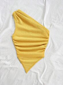 Blusa asimétrica del cuello para mujer para vacaciones de verano - Amarillo - Ver 2