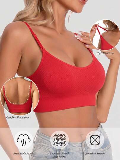 1pc Seamless Solid Color Wireless Sports Bra For Women, Adjustable U-Back Strap Design, Comfortable & Skin-Friendly, Suitable For Daily, Home And Casual Wear