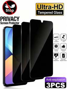 3 piezas Película protectora de vidrio templado de 9H de dureza, a prueba de explosiones, resistente a los arañazos y anti espionaje, compatible con Samsung Galaxy S26 Ultra S25 S24 S23 FE S22 A57 A56 A55 A36 A37 A35 A34 A33 A32 A17 A07 A06 A16 A26 4G 5G. Protección de privacidad para oficina y transporte público. Libre de burbujas, adsorción automática, fácil de instalar. [Versión internacional, no versión local] No es compatible con el reconocimiento de huellas dactilares - Negro - Ver 35