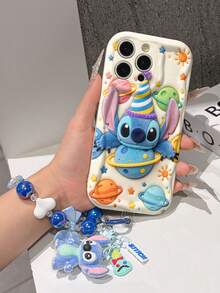 Disney Has Authorized, Phone Case - Chain Set, The Stitch Lilo & Stitch 3D Phone Case Plus A Silicone 3D Stitch Bracelet With Metallic Ring Removable Bracelet, Stitch And Angel Pattern, Compatible With Iphone17/16/15/14/13/12/11/XS/XR/X Plus Pro Max, A Stylish Cartoon Phone Case, The Perfect Gift Choice, Phone Protection, Durable Phone Cover, Great Gift For Friends And Family. - 白色 - 查看 4
