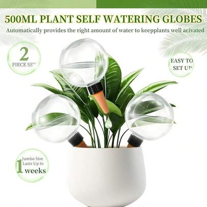 1pc 500ml Automatic Plant Watering Globe, Transparent Self-Watering Plant Bulb With Ceramic Tip, Slow Release Irrigation Suitable For Vacation, Fit For Indoor Potted Plants, Balcony, Yard And Office Desk, Automatic Drip Irrigation, Minimalist Modern Plant Care Tool