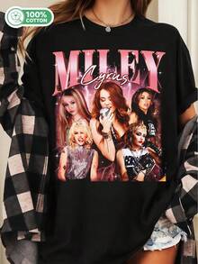 Mileys Cyrus Vintage Bootleg Collage Unisex Cotton T-Shirt Pop Singer Graphic Streetwear Tee - Black - View 6