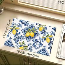 1pc Lemon Print Absorbent Mat/Drying Mat For Coffee Maker, Dishes - Polyester Absorbent Desktop Protective Mat With Rubber Anti-Slip Pad, For Kitchen Counter Decor, Home Bar And Dining Table - Multicolor - View 6
