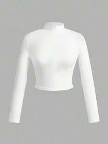 Set de 3 camisetas de manga larga con cuello en V, cremallera y ajuste ceñido, de estilo casual para otoño/invierno para mujer, en colores blanco + negro + gris - Multicolor 2 - Ver 4