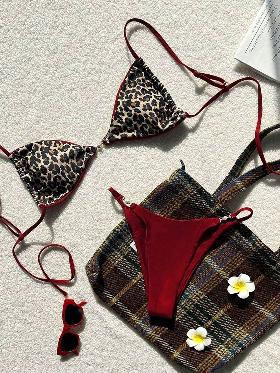 Traje de baño de primavera/verano 2026 de ambiente magnífico para aguas termales, bikini sexy de mujer con atar al cuello, ropa de playa y resort - Multicolor 6 - Ver 1
