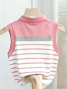 Camiseta de tirantes casual de mujer con estampado de rayas y bordado para el verano - Multicolor 14 - Ver 2
