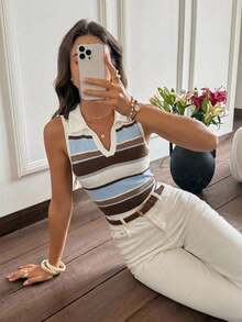 Top ajustado casual de mujer con estampado de lunares en contraste, verano - Multicolor - Ver 6
