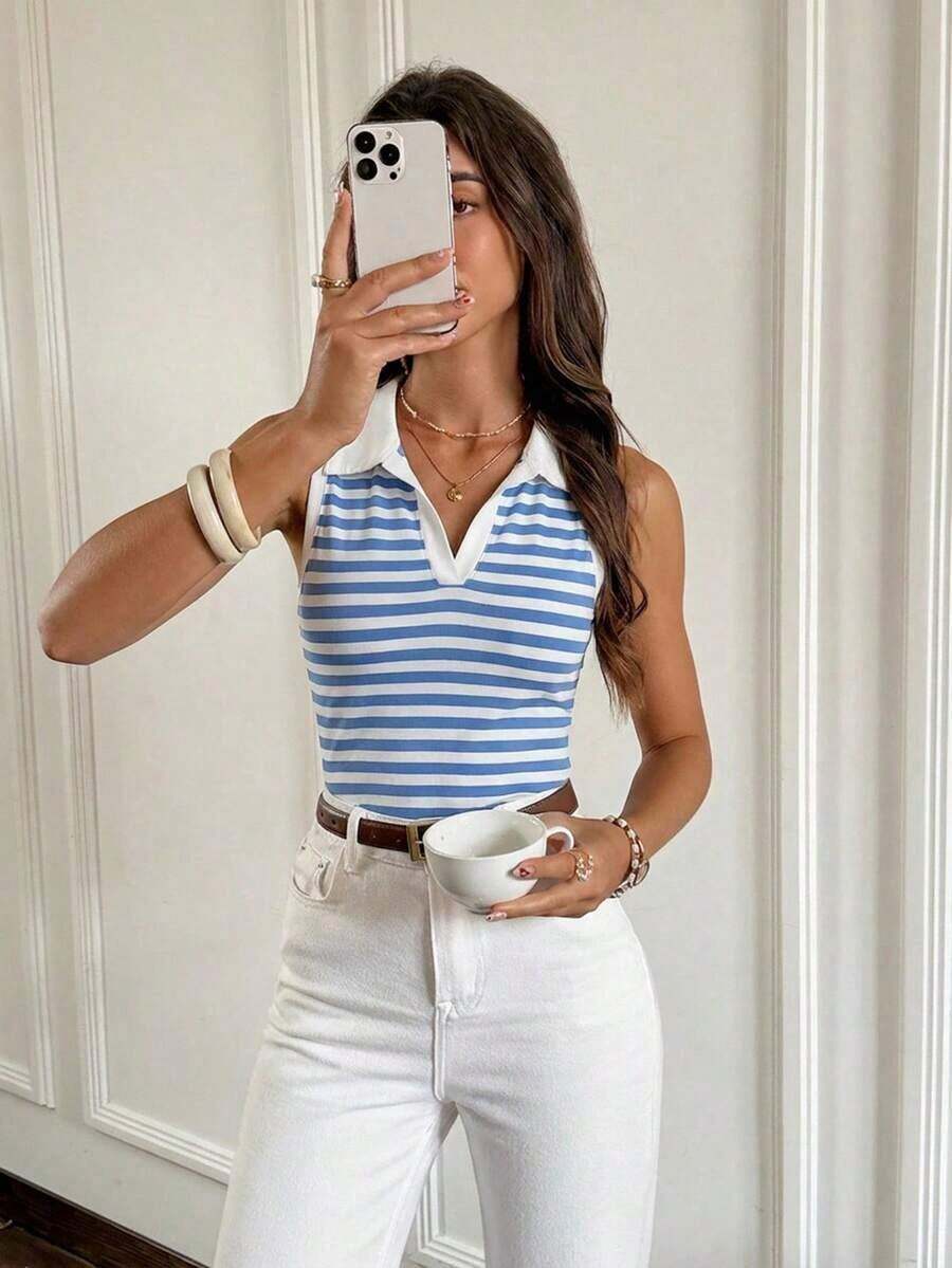 Top ajustado casual de mujer con estampado de lunares en contraste, verano - Multicolor 5 - Ver 1