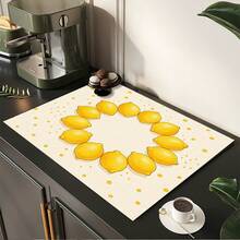 1pc Lemon Print Absorbent Mat/Drying Mat For Coffee Maker, Dishes - Polyester Absorbent Desktop Protective Mat With Rubber Anti-Slip Pad, For Kitchen Counter Decor, Home Bar And Dining Table - Multicolor - View 5