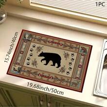 1pc Vintage Brown Bear Print Absorbent Mat/Drying Mat For Coffee Maker, Tableware - Polyester Absorbent Desktop Protective Mat With Rubber Anti-Slip Pad, For Kitchen Counter Decor, Home Bar And Dining Table - Multicolor - View 5