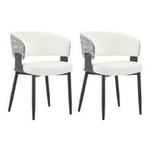 Mid-Century Modern Style Dining Chairs, Set Of 2, Retro Armchairs With Barrel-Shaped Armrests And Patterned Backrests, Faux Leather Kitchen Chairs With Sturdy Legs For Home And Restaurants - 黑與白 - 查看 9