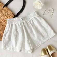 Striped Print Letter Patched Detail Shorts - Blanco - Ver 1