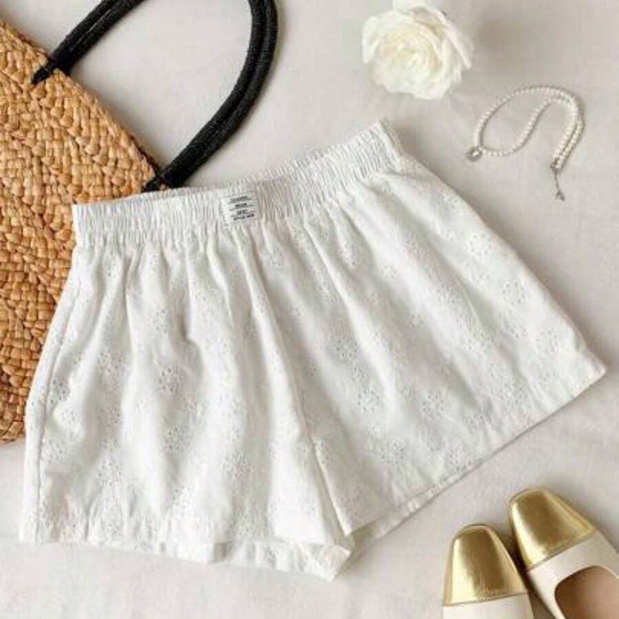 Striped Print Letter Patched Detail Shorts - Blanco - Ver 1