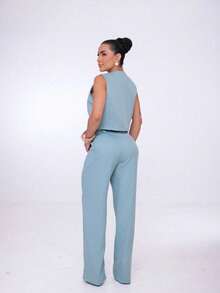 Wide-Leg Pants By Alntaria Risco Calca111114 - Dusty Blue - View 3