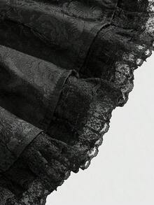 Goth Minifalda estilo gótico de satén con jacquard, cintura plisada con terminación de encaje, incluye ropa interior para mujer - Verde Oscuro - Ver 8