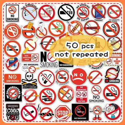 50 piezas Señales de advertencia creativas de No Fumar, pegatinas con lemas divertidos, decoración personalizada para funda de teléfono, escritorio, monopatín, resistente al agua