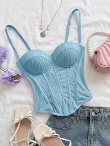 Top corto de punto con textura de ola de vacaciones para mujer, sexy para la playa, citas, festivales de música - Azul - Ver 8