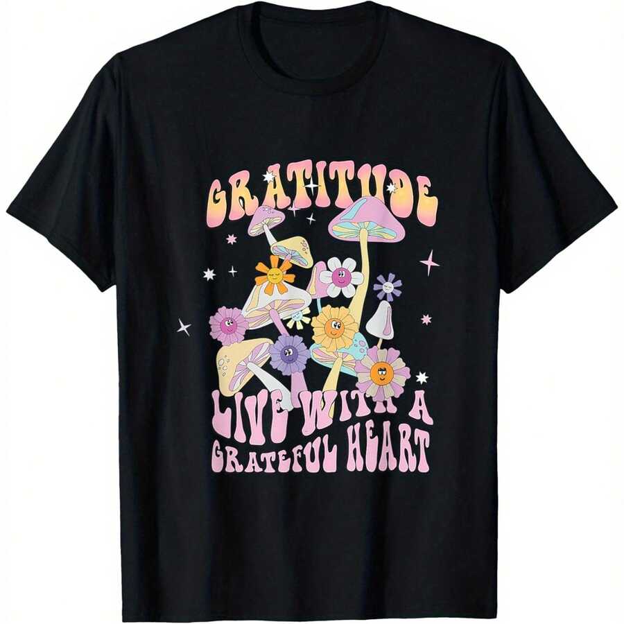 Gratitude T-Shirt with Grateful Heart - clothesG, Sarcastic Humclothes T-Shirt fclothes Adults, Round Neck, Regular Fit, Casual Clothing fclothes All Seasons, Casual Graphic Playful T-Shirt Comfclothestable Fit, Gratitude T-Shirt - Negro - Ver 1