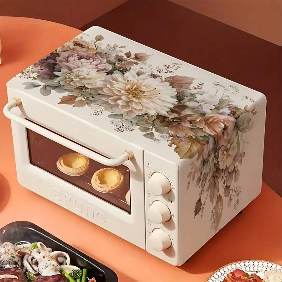 1pc Elegant Floral Pattern Oven Microwave Dust Cover, Decorative Use For Oven, Countertop, Dining Table (Not For Direct Heat Contact) - Multicolor - View 1