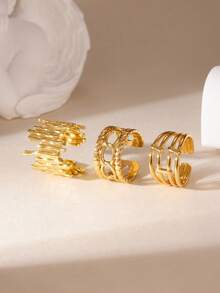 3pcs/Set Minimalist Stainless Steel Ring Set, 18K Gold Plated Rings For Women, Versatile & Elegant Daily Wear - Multicolor - View 2