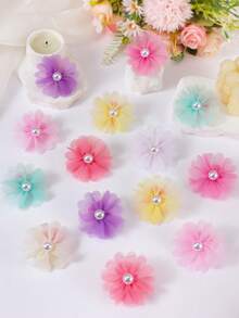 10pcs/Set Girls' Random Pearl Solid Color Mesh Floral Scrunchies, High-Quality Soft Bubble Hair Ties, Elastic Hair Bands, Cute Hair Accessories For Daily Use - Multicolor - View 7