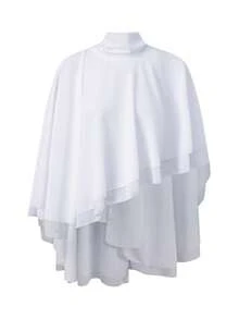 Women Chiffon Asymmetrical Hem Poncho Solid Color High Neck Loose Shawl Wraps Cape Boho Tops For Weddings Parties - White - View 1