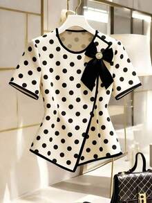 Blusa de mujer elegante de manga corta con estampado, top casual y versátil - Multicolor - Ver 7