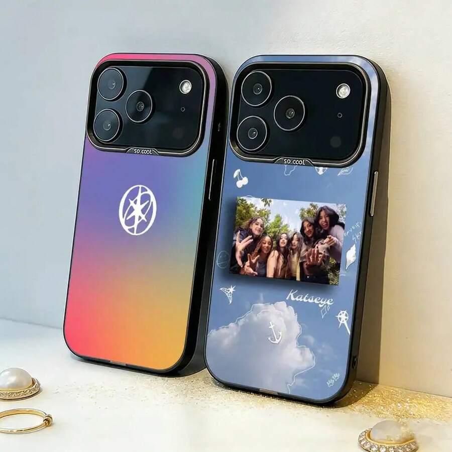 Funda para Teléfono T-Trendy Hot Music K-KATSEYE para iPhone 17, 16, 15, 14, 13, 12, 11, Pro, MAX, Silicona Gris Mate, Cubierta Negra - Naranja - Ver 1