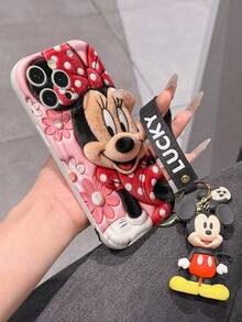 Disney Mickey Mouse Clubhouse Phone Case : 3D Fluffy Pattern Border Protector Phone Soft Phone Case With A Free Cute Mickey Bracelet Chain Lanyard, Mickey, Minnie, Goofy, Donald Duck, Daisy Duck, Pluto, For Apple 17 Promax 17 Pro 16 15 14 13 12 11 Pro Max XS Max X XR Soft Cover Summer Phone Case - trắng - Xem 6
