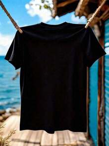 Male The Dog Father Pattern Spring/Summer Autumn Casual Round Neck Short T Sleeve - Black - View 2