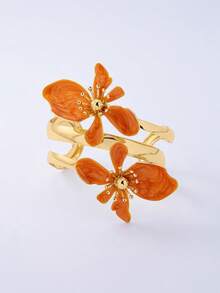 1 chiếc vòng tay bản rộng kiểu cổ điển, sang trọng, màu cam tráng men hình hoa, thích hợp cho đi biển, dự tiệc, tiệc chiêu đãi và đeo hàng ngày. - trái cam - Xem 3