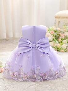 Vestido Roxo de Borboleta para Meninas, Vestido de Dama de Honra Princesa com Flores, Adequado para Festas, Casamentos, Aniversários, Ocasiões Formais, Todas as Estações - Roxo - Visão 6