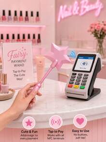 3D打印信用卡非接触式支付魔杖，适用于轻触支付场景，轻松结账，适合公主仙女棒生日派对、万圣节服装、角色扮演、拍照道具、女孩派对礼物（粉色） - 粉紅色 - 查看 4