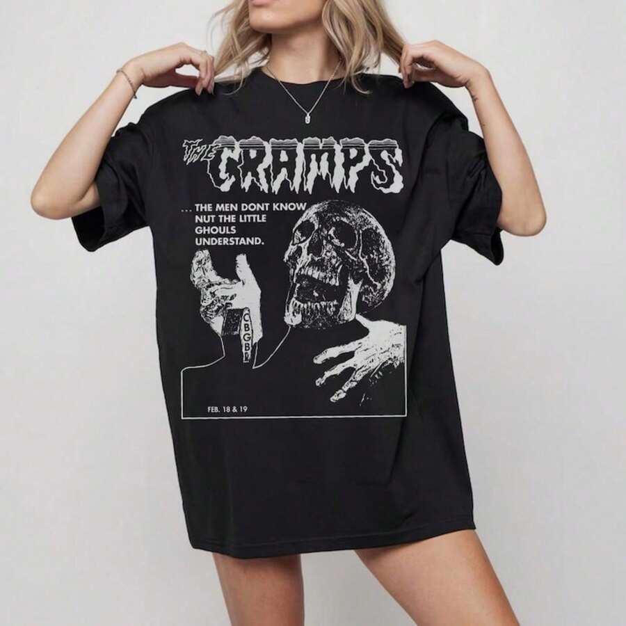 The Cramps Punk Rock Band Rare Design T-Shirt Classic Style S-5XL Women's Shirt 100% Cotton Unisex T-Shirt - Premium Casual Comfortable Fit - 黑色 - 查看 1