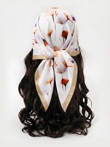 1 pieza Pañuelo casual de poliéster con estampado floral, accesorio decorativo versátil para todas las estaciones - 1# Caqui claro - Ver 1