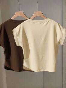 2 piezas de camisetas de manga corta con cuello redondo y hombros caídos, ligeramente transparentes, adecuadas para el verano - Multicolor 6 - Ver 2