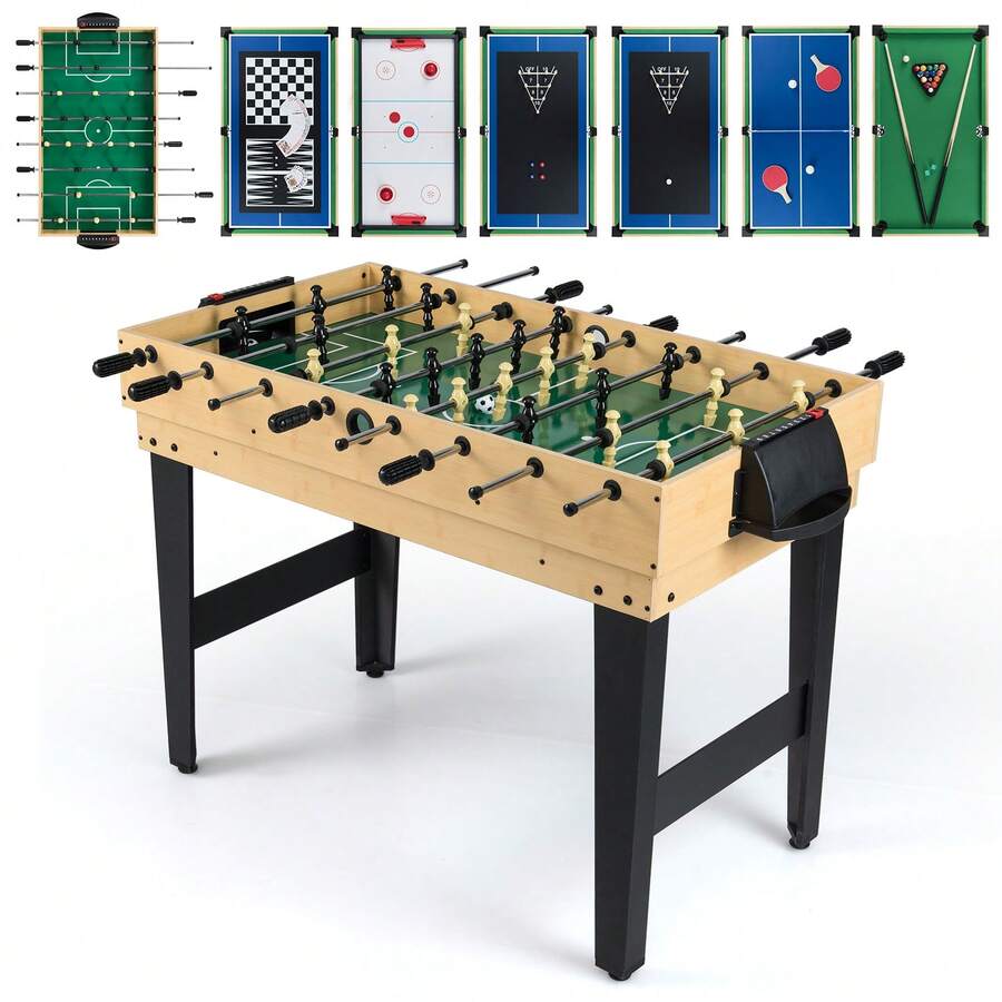 GOFLAME Multi-Game Table Set With Space-Saving Stackable Design For Family & Adult Foosball Air Hockey Pool Ping Pong Shuffleboard Bowling Chess Backgammon Game Table - Khaki - View 1