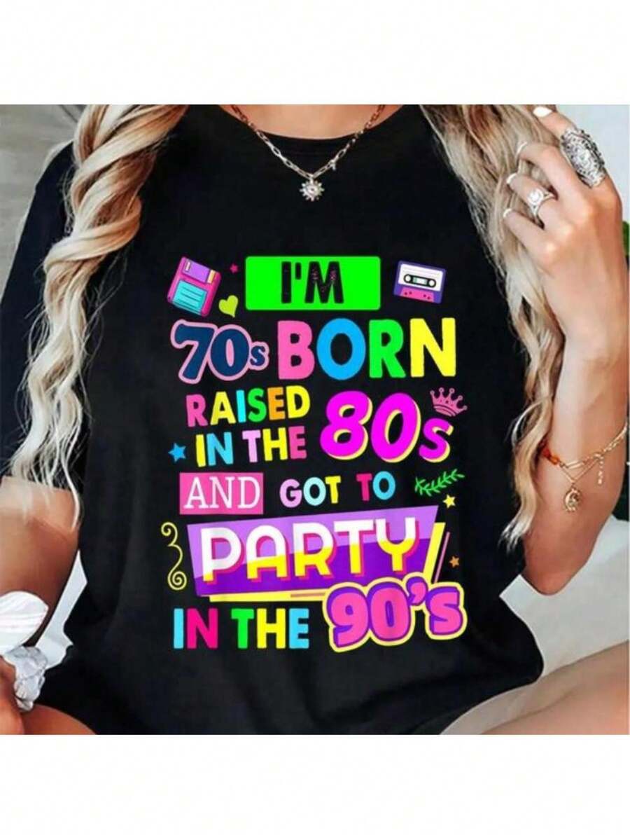 Vintage 90s Rave Ideas For Men Women Party Outfit 90s Festival Costume Cotton T-Shirt - Black - View 1