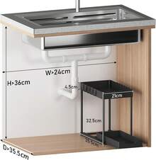 Organizador negro para debajo del fregadero (paquete de 2), estante de almacenamiento extensible con 16 ganchos, organizador multifuncional para cocina y baño. - Ver 3