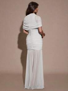 X GALILEA   Vestido ajustado con pliegues elegantes, adecuado para cóctel, cita romántica, capas de otoño/invierno, fiesta, reunión formal, Halloween, Navidad - Blanco - Ver 2