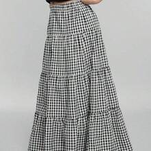 Plaid Print High Waist Ruffle Hem Skirt - Rojo - Ver 6