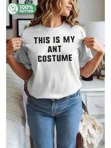 Funny Women's T-Shirt With The Phrase "This Is My Ant Costume" - Loose Fit, Casual Ant-Themed Outfit For Halloween, With Ant Patch, Comfortable All-Season T-Shirt, Ideal For Costume Parties And Casual Wear, Machine Washable (Adult) - 白色 - 查看 6