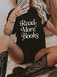Women's Casual Short-Sleeved T-Shirt With Print, Loose Design, Pure Cotton, Breathable And Sweat-Absorbent, Suitable For A Casual Daily Look, For Going To Work And For Wearing On The Street. - Black - View 2