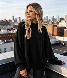 Women's Long Sleeve Sweater, Minimalist Sweater, Elegant Fit, Casual Everyday Wear, Suitable For Carnival, New Year's, Valentine's Day - 黑色 - 查看 1